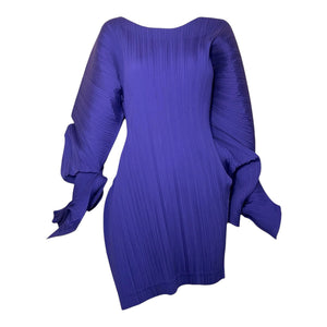 Issey Miyake S/S 1991 Purple Pleated Curved Sleeve Shift Dress