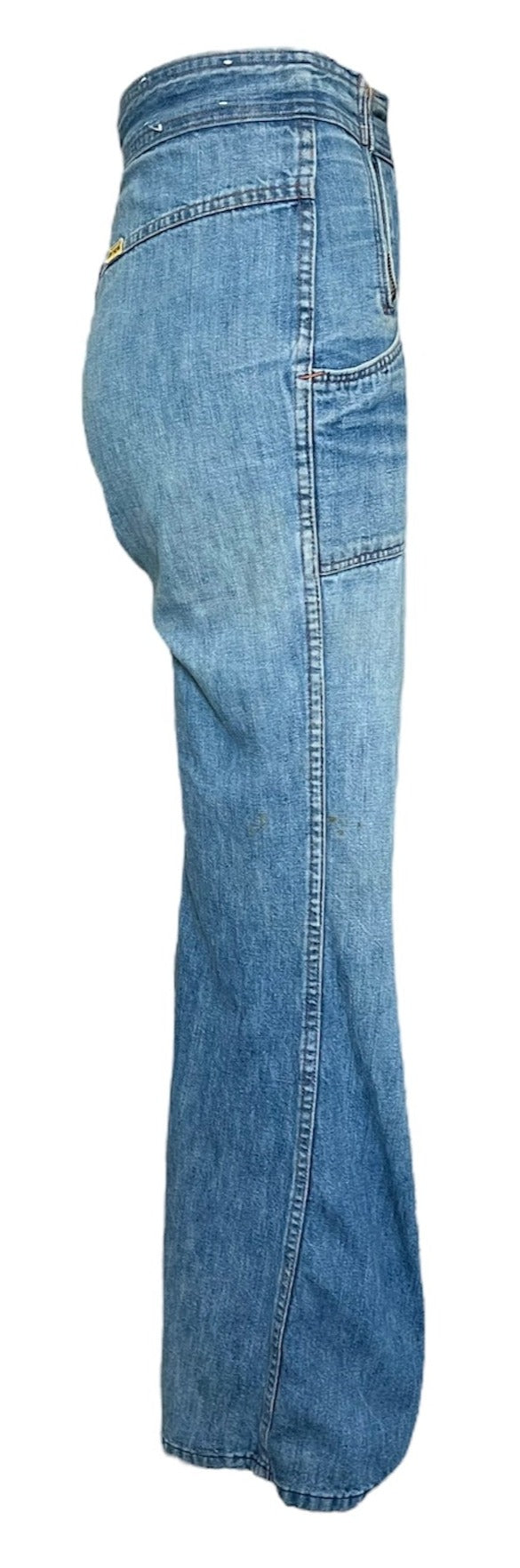 1970s Big Yank Double Zipper Well Faded Bell Bottom Jeans – THE