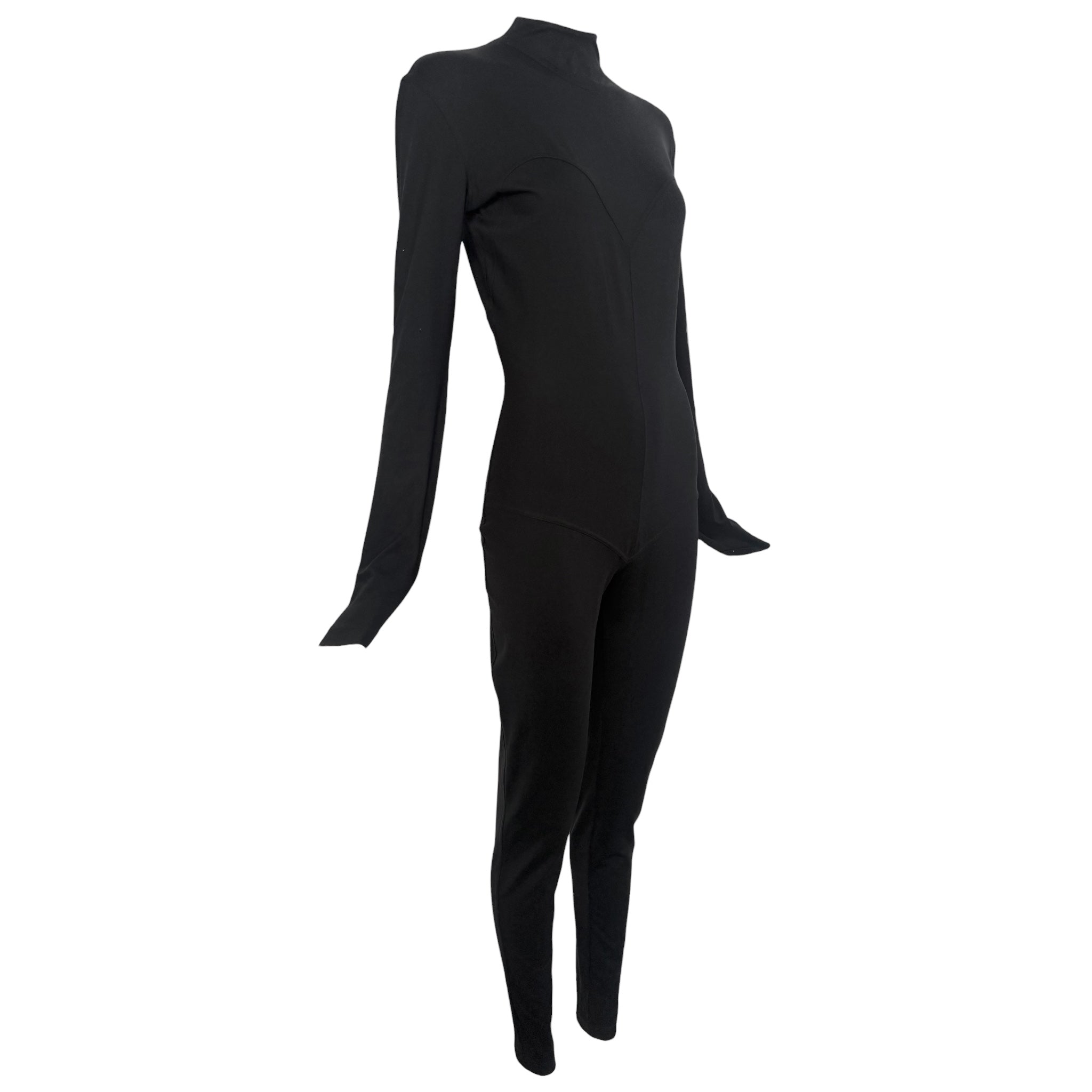 Thierry Mugler ACT IV 1990's Black Full Body Mock Neck Cat Suit, slight side