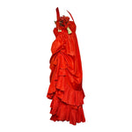 Gina Fratini Early 1980's Scarlet Red Ruffled Silk Taffeta Halter Gown, slight side