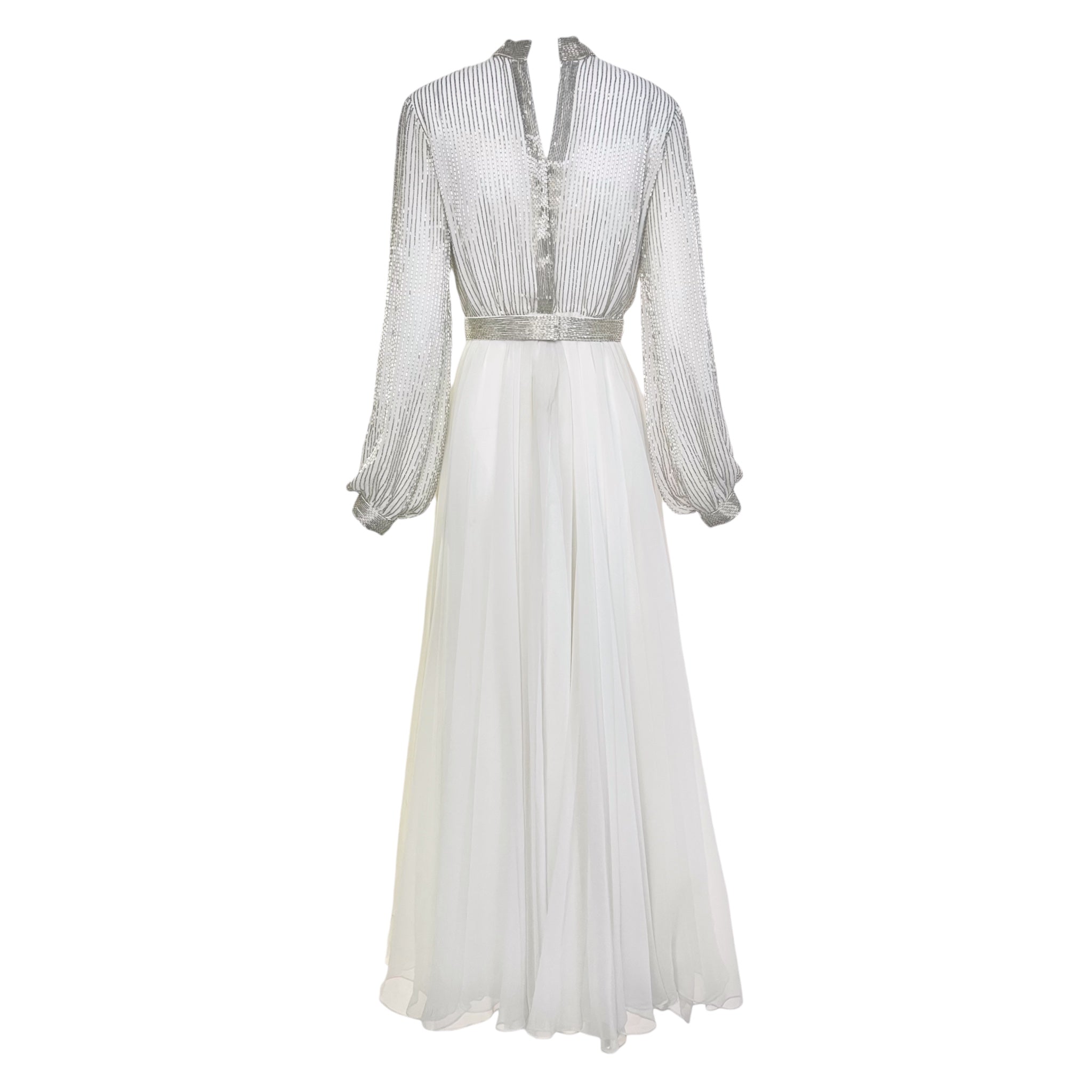 Victoria Royal 1970s White Beaded Fit and Flare Dress, back