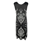 1920's Art Deco White Beaded Charcoal Black Satin Silk Evening Dress, back