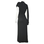1940's Charcoal Rayon Crystal Studded Evening Dress with Swag Drape, slight side back
