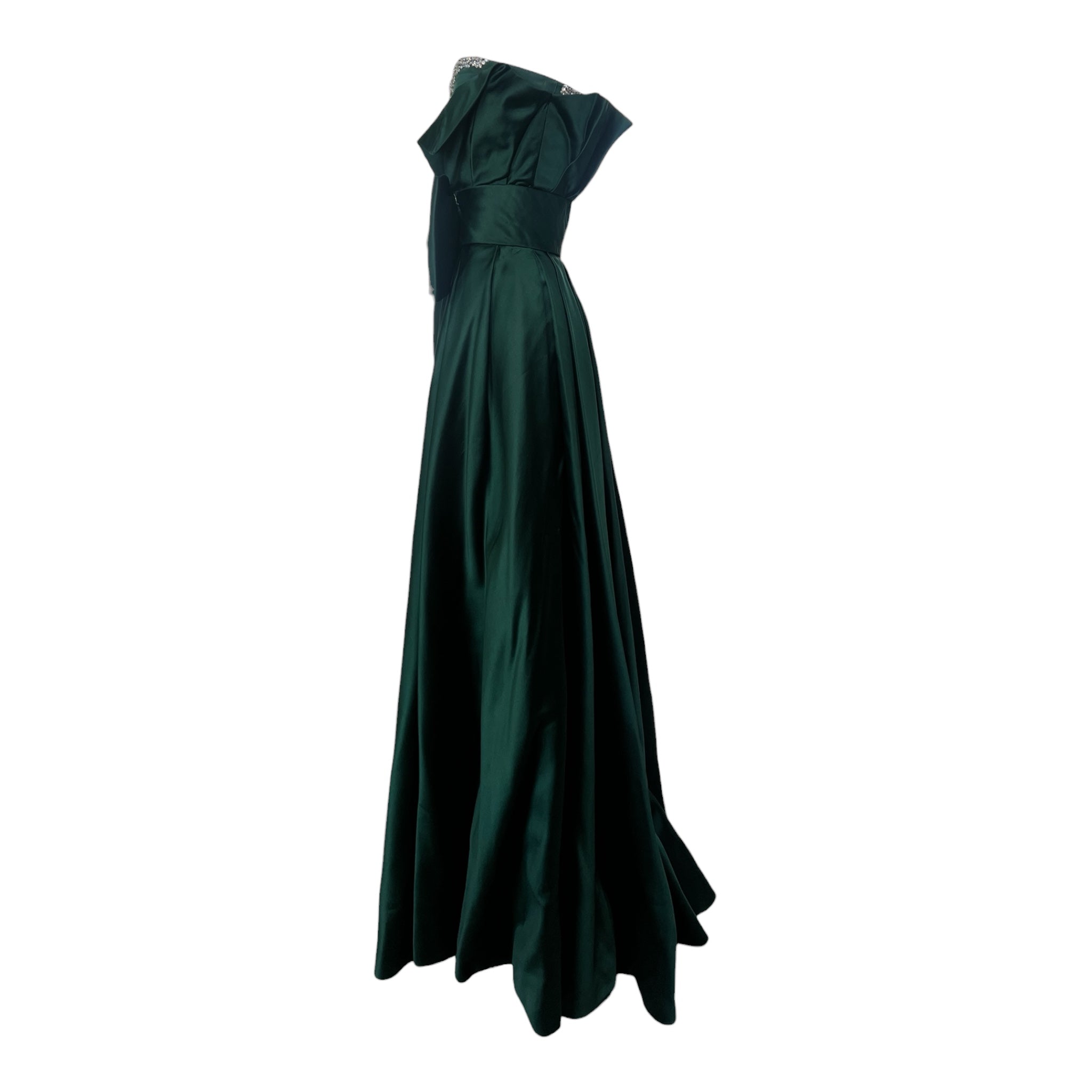 Balestra Roma Couture 1980's Emerald Green Satin and Rhinestone Strapless Gown side 2