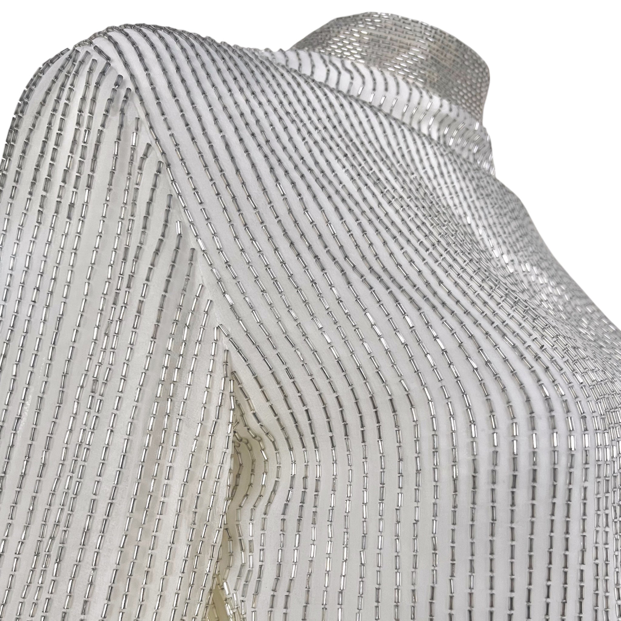 Victoria Royal 1970s White Beaded Fit and Flare Dress, detail