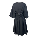 Galanos 1950's Black Raw Silk Fit and Flare Sleeved Day Dress, BACK