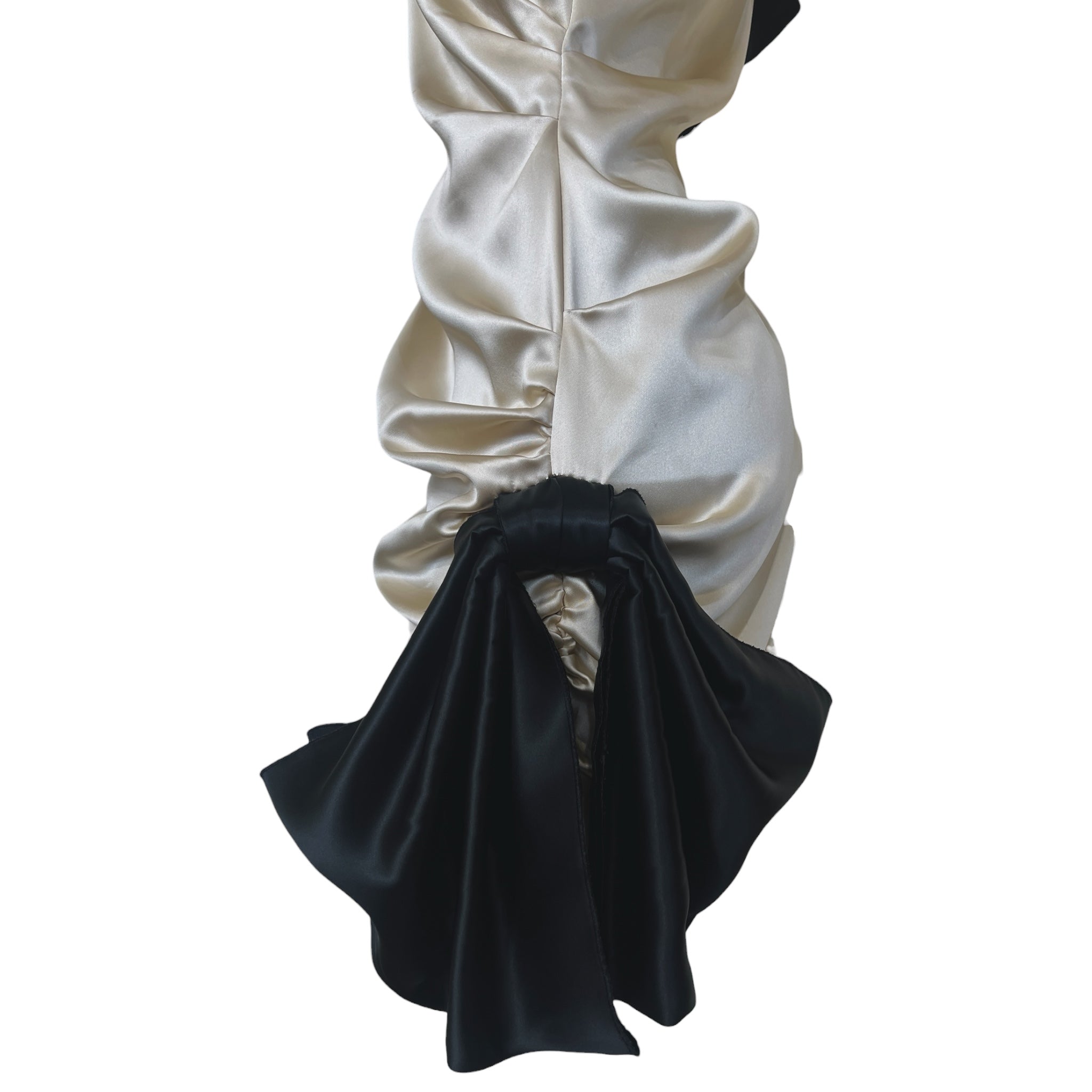 Dolce and Gabbana Y2K Cream and Black Silk Satin One-Shoulder Mini Dress, side detail