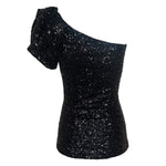 Isabel Marant 2020s Black Solid Sequined One Shoulder Blouse, back