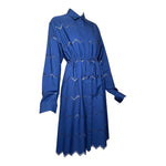 Alaïa Navy Blue Poplin Chevron Eyelet Shirt Dress, slight side