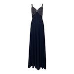 1930's Old Hollywood Rhinestoned Black Rayon Evening Gown