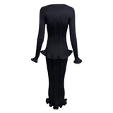 Y2K Issey Miyake Black Trumpet Hem Pleats Please Skirt Set, back