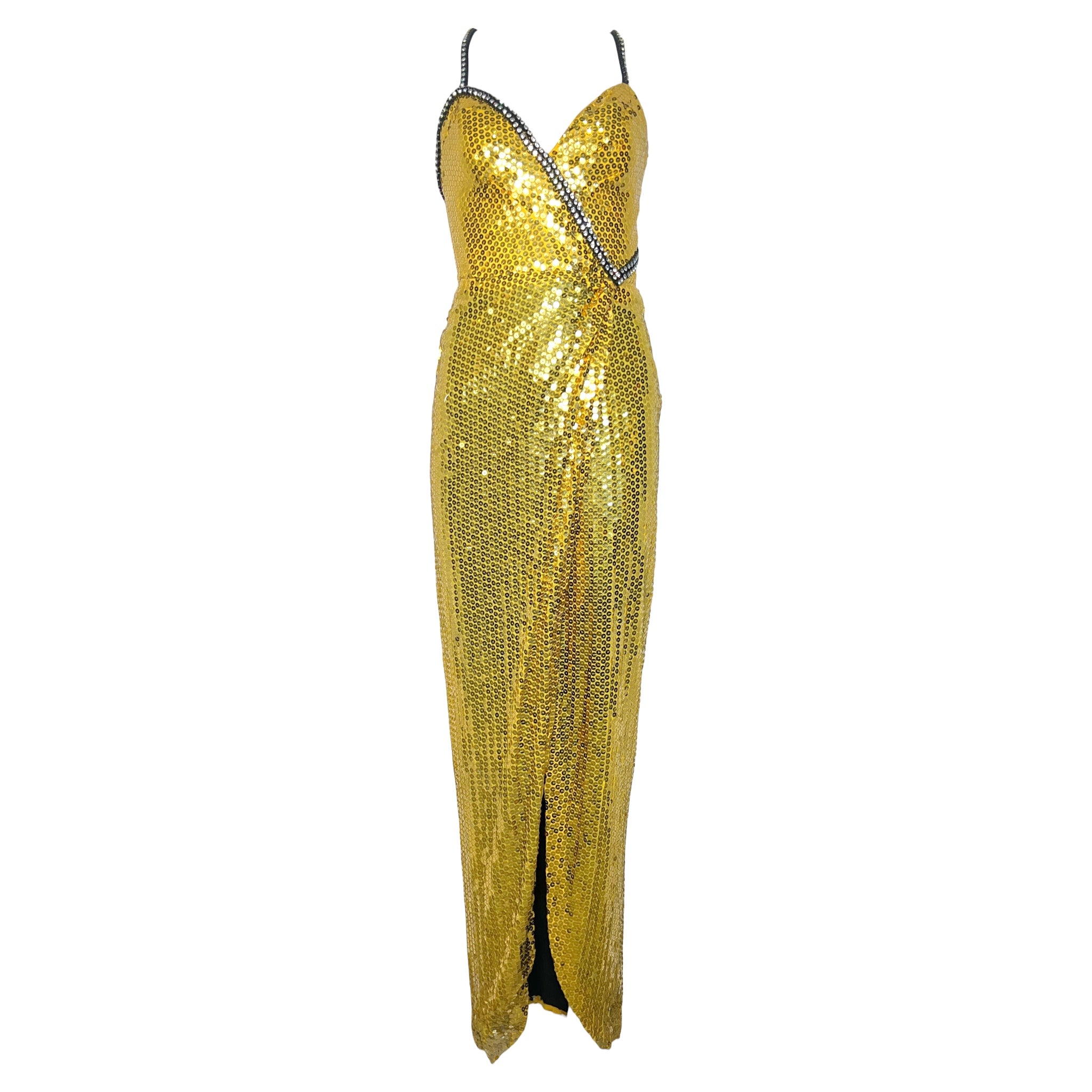 Bob Mackie and Ray Aghayan 1970's Golden Yellow Sequined Gown.