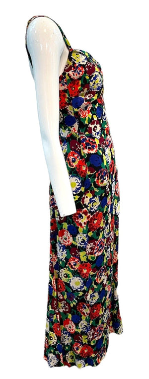  30s Vibrant Floral Silk  Crepe Bias Cut Gown SIDE 2 of 5
