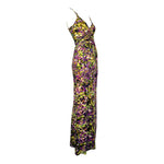 Roberto Cavalli 2008 Neon Floral Jersey Maxi Dress, slight side