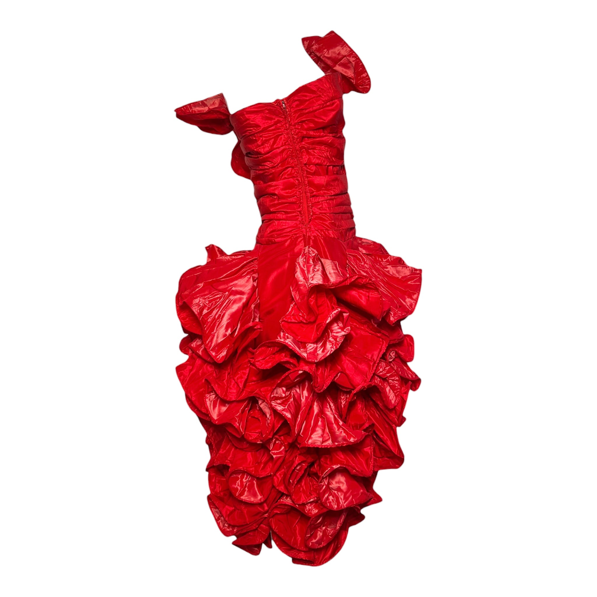 Christian Dior A/W 1985 Red Silk Taffeta Flounce Dress, side