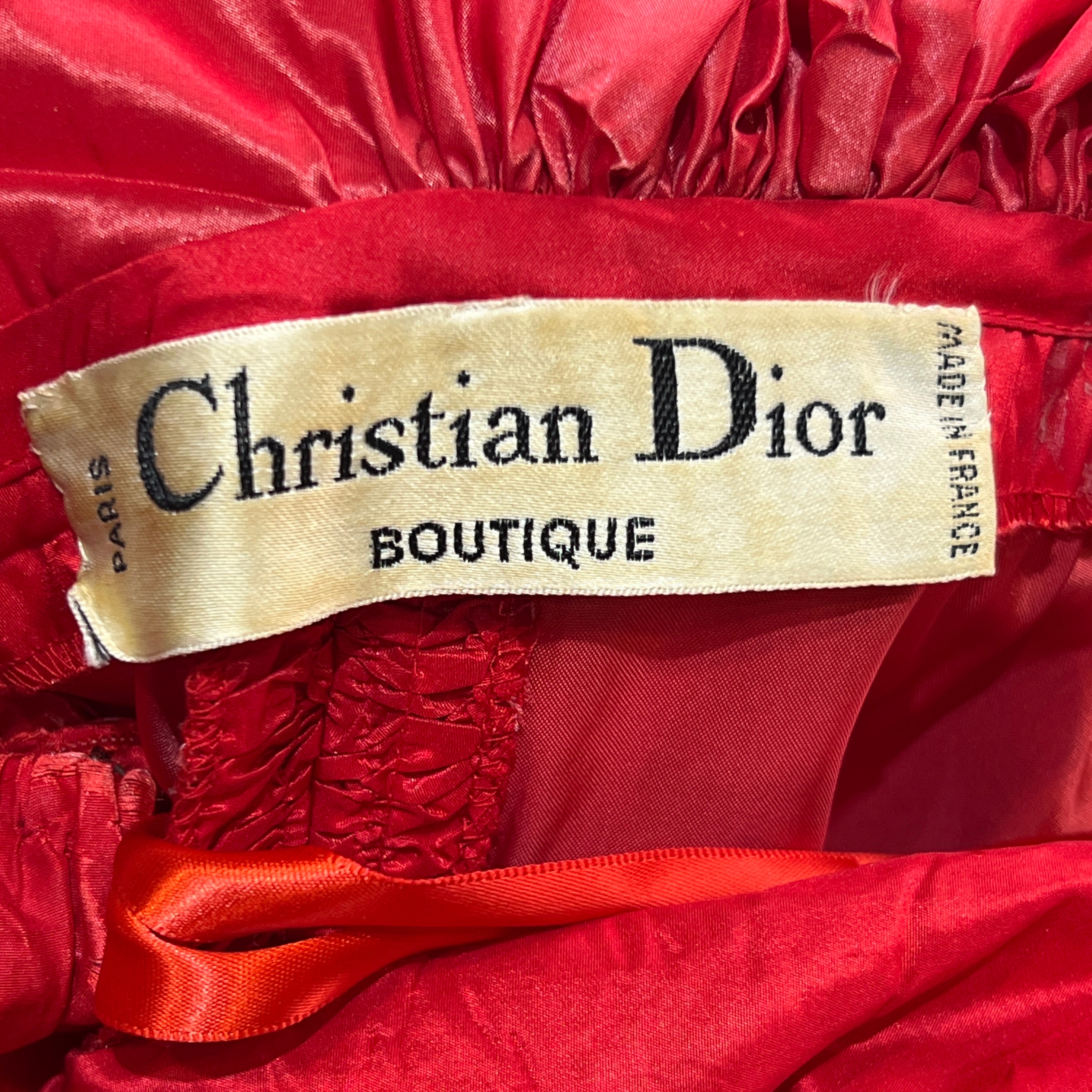 Christian Dior A/W 1985 Red Silk Taffeta Flounce Dress, label