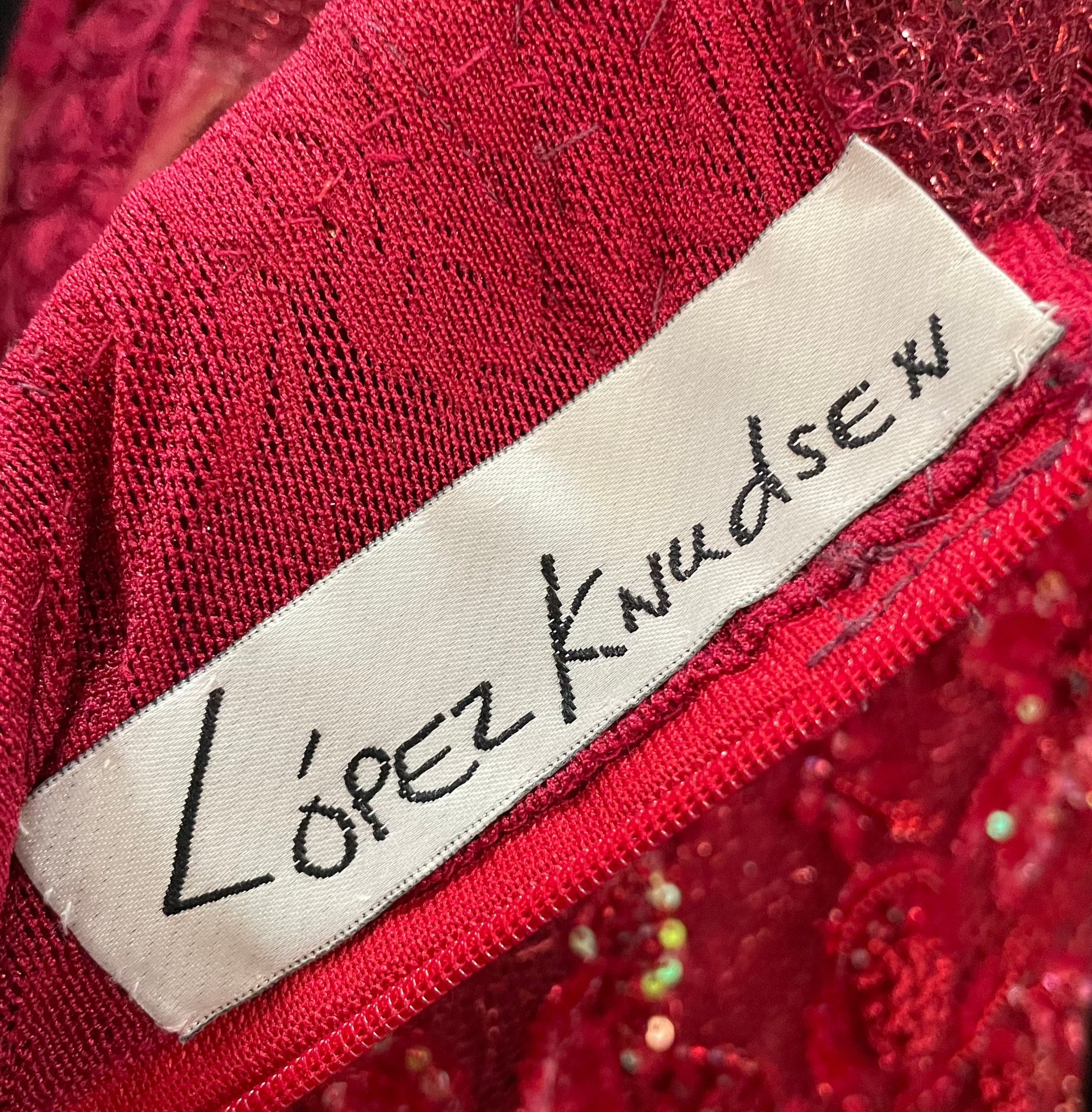 Lopez Knudsen 2000s Red  Beaded Micro Mini Dress LABEL 4 of 5
