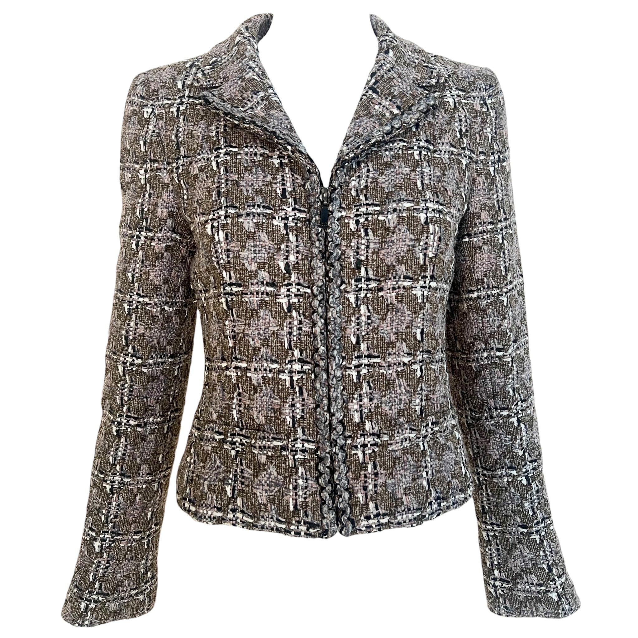Chanel S/S 2003 Beige Boucle Classic Tweed Cropped Zip-Front Jacket
