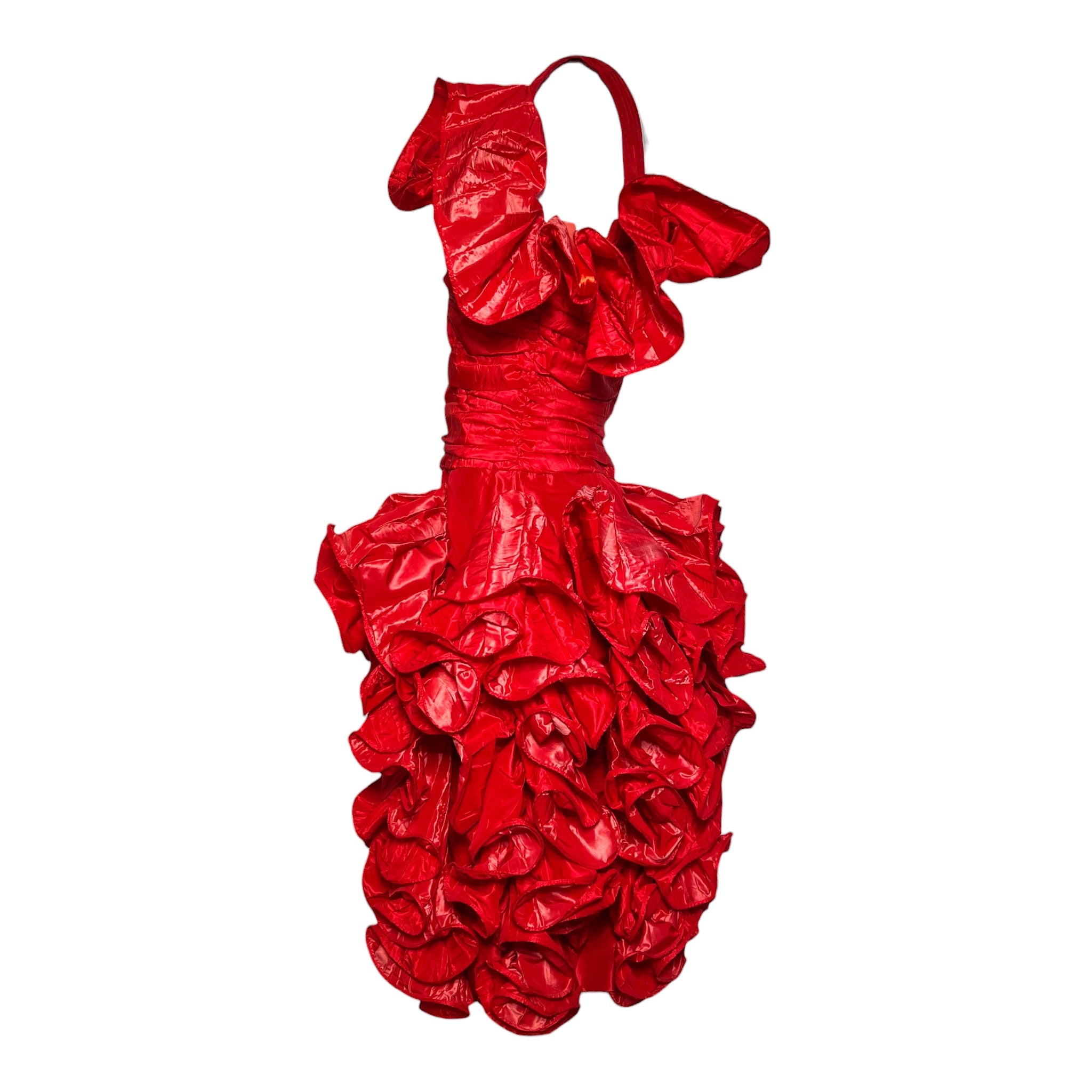Christian Dior A/W 1985 Red Silk Taffeta Flounce Dress, side 2