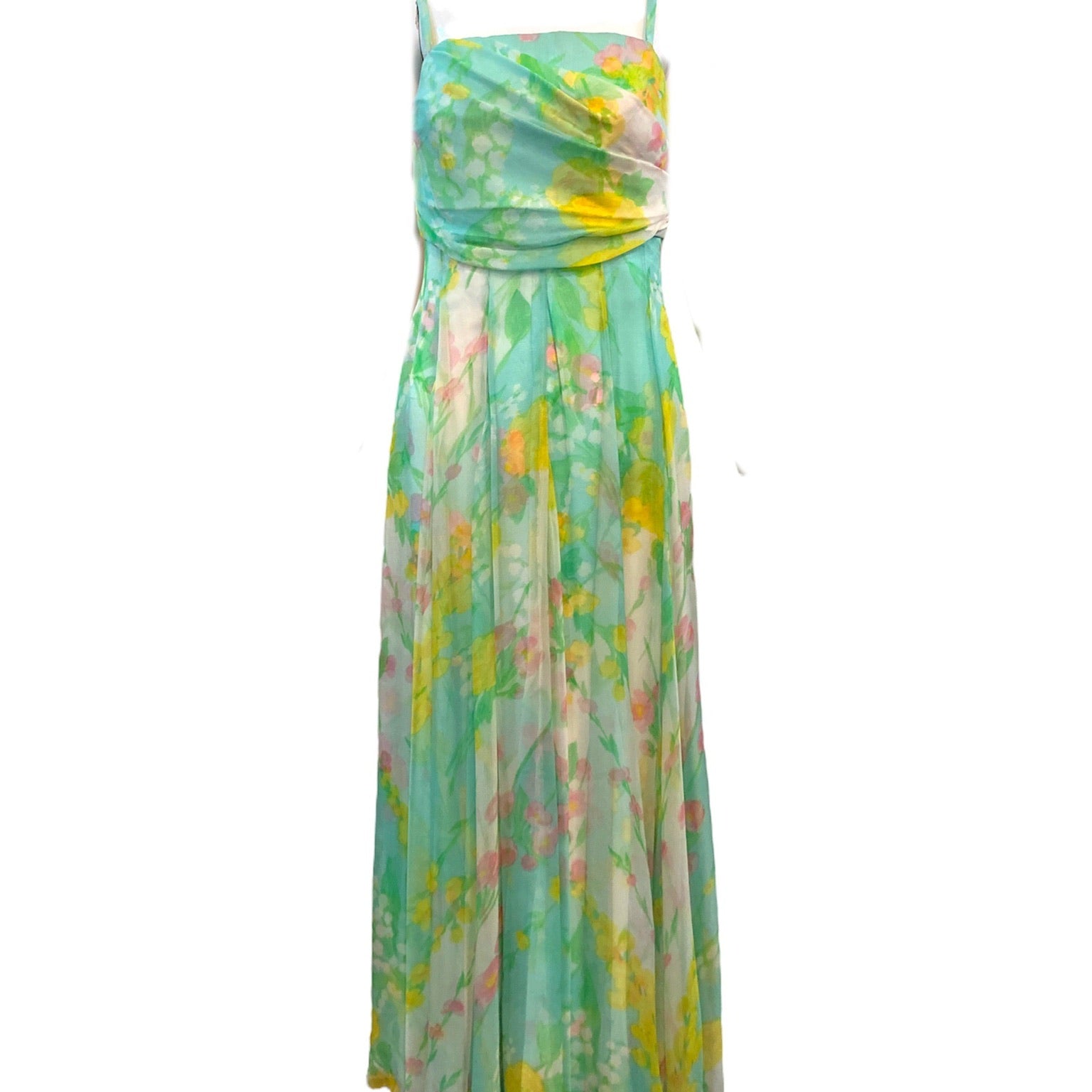 Sophie of Saks Pastel Watercolor Silk Floral Chiffon Gown with Matching Jacket DRESS FRONT 3 of 8