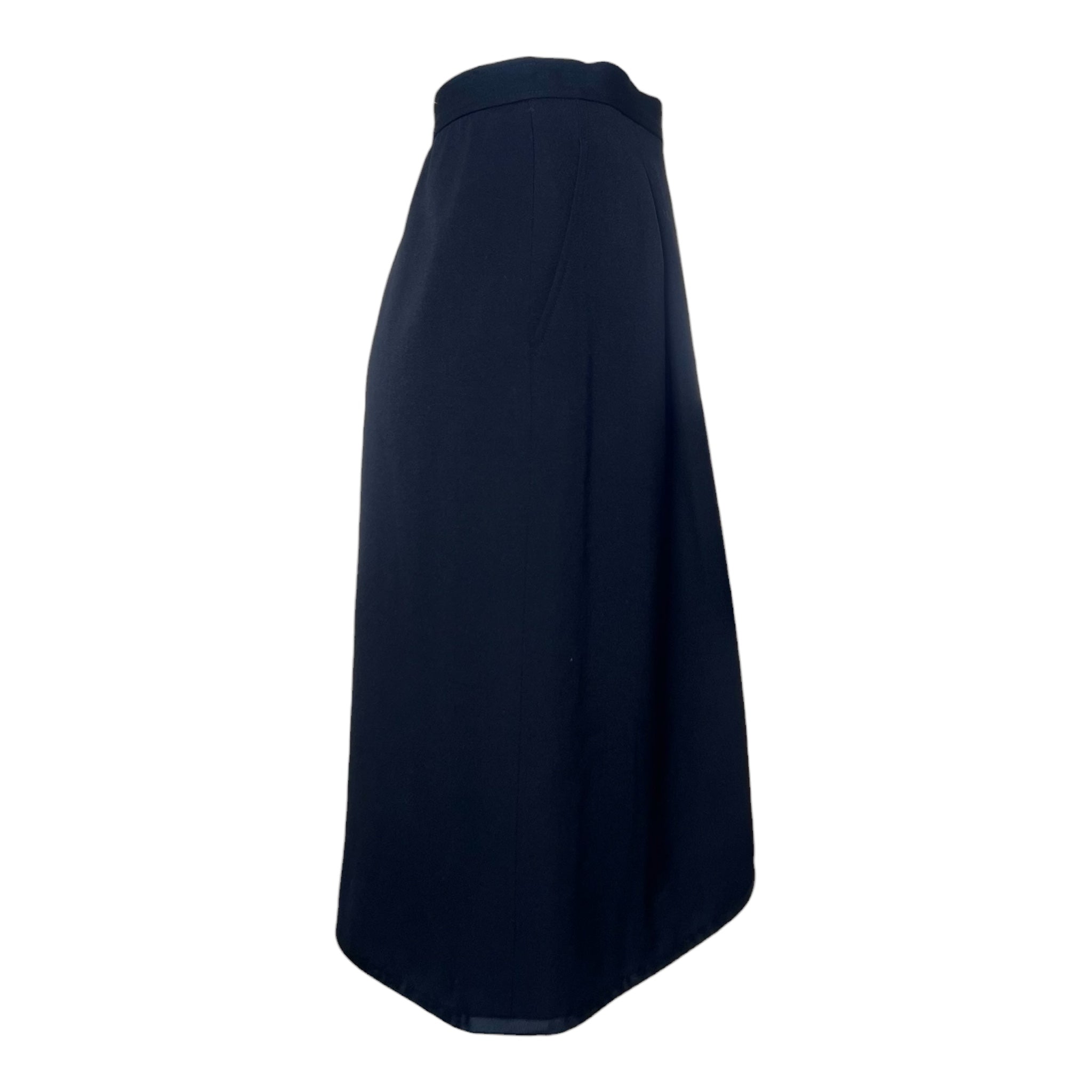 Saint Laurent 1970's Black Wool Gabardine and Faille Skirt Suit, skirt side