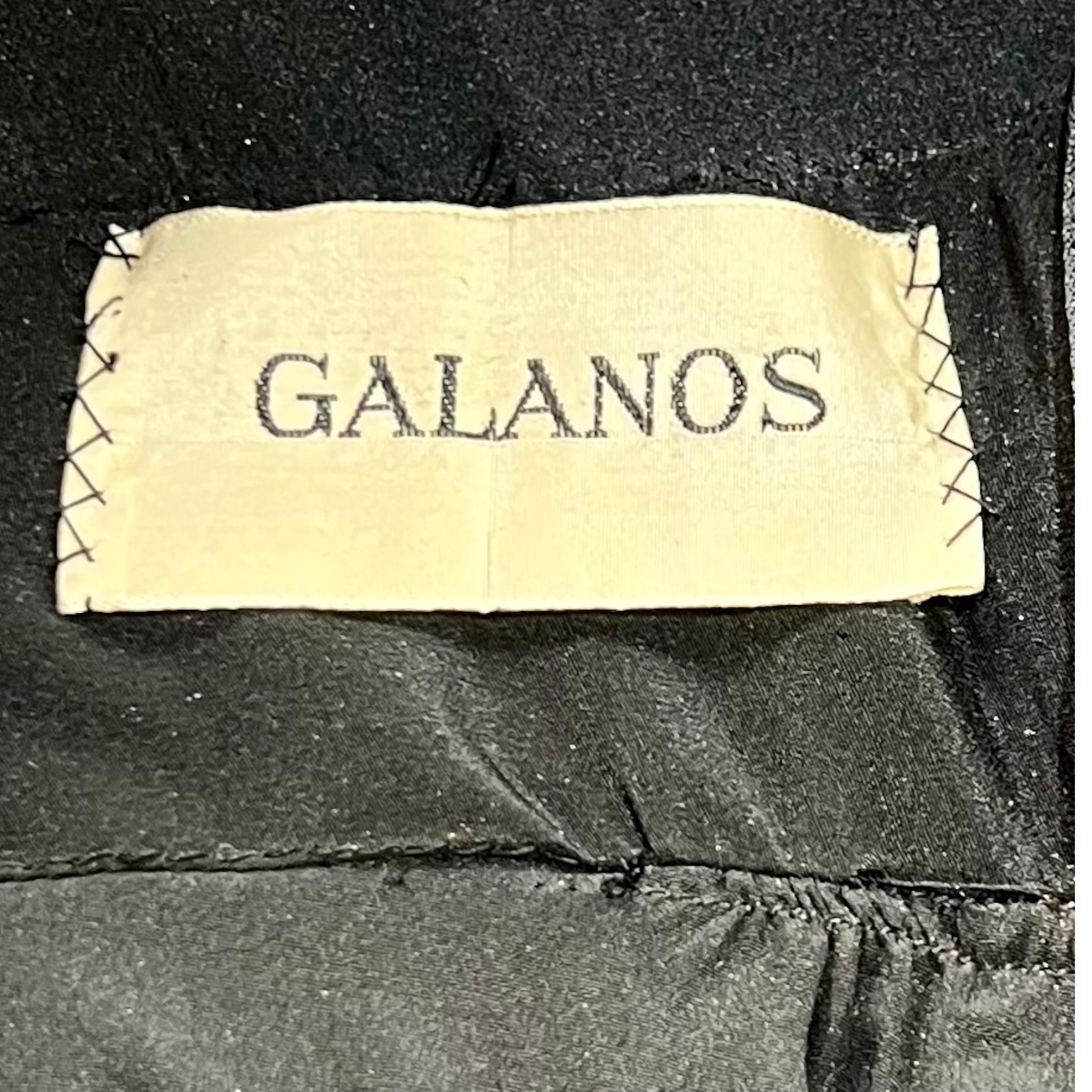 Galanos 1950's Black Raw Silk Fit and Flare Sleeved Day Dress, LABEL