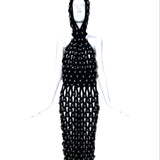 Alaia Winter 2022 Black Hooded Net Jersey Dress with Chrome Bauble Studs