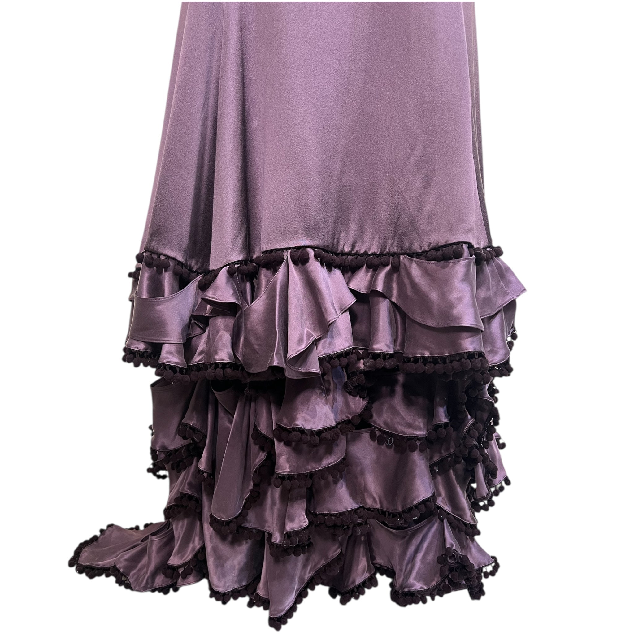 Zac Posen F/W 2005 Plum Silk Satin Tiered Gown w/Flounce, hem