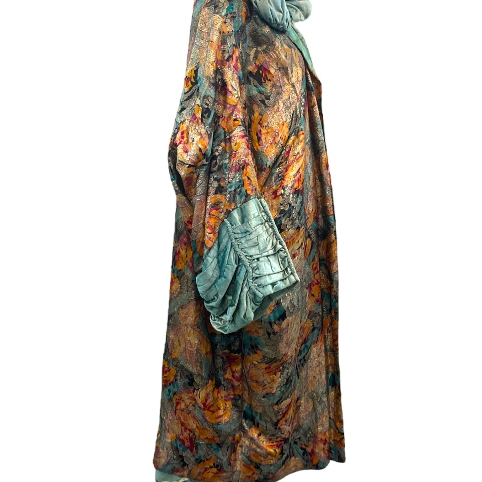  20s Pale Green Velvet and Floral Lame Opera Coat SIDE. 2 of 6