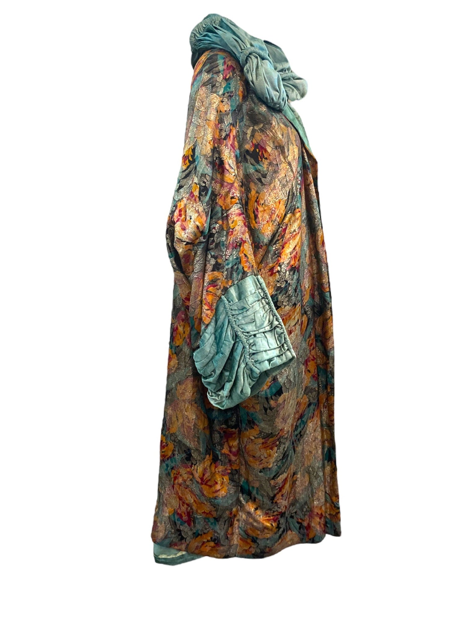  20s Pale Green Velvet and Floral Lame Opera Coat SIDE. 2 of 6