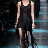Roberto Cavalli F/W 2015 Black Fringe Cut-Out Dress, runway