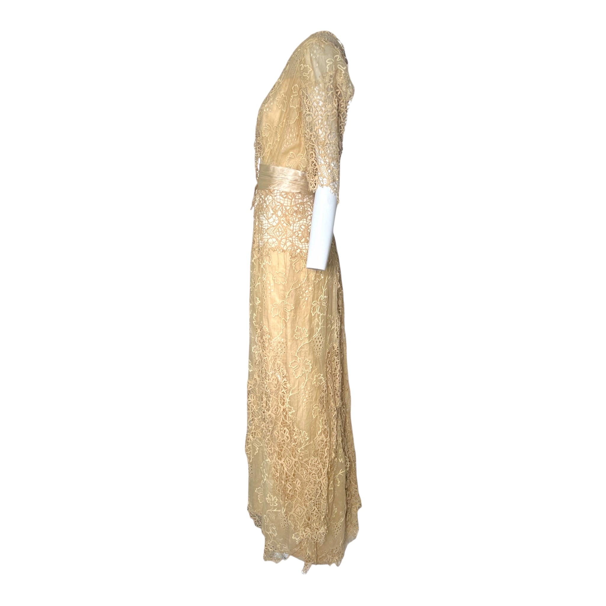 Edwardian Cream Hand Embroidered and Bobbin Lace Dress, side 2
