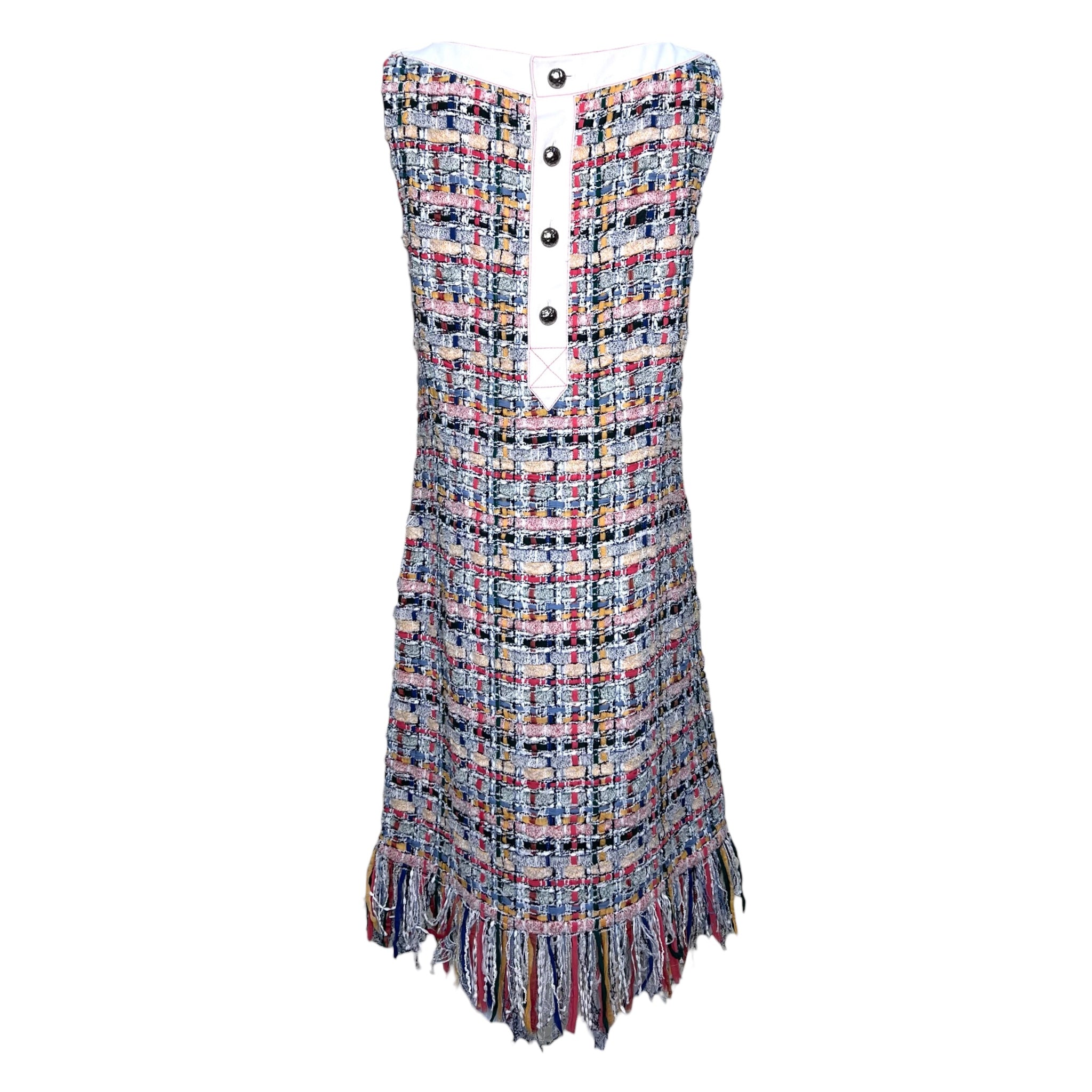 Chanel S/S 2015 Multicolored Boucle Tweed Fringed Hem Dress, back