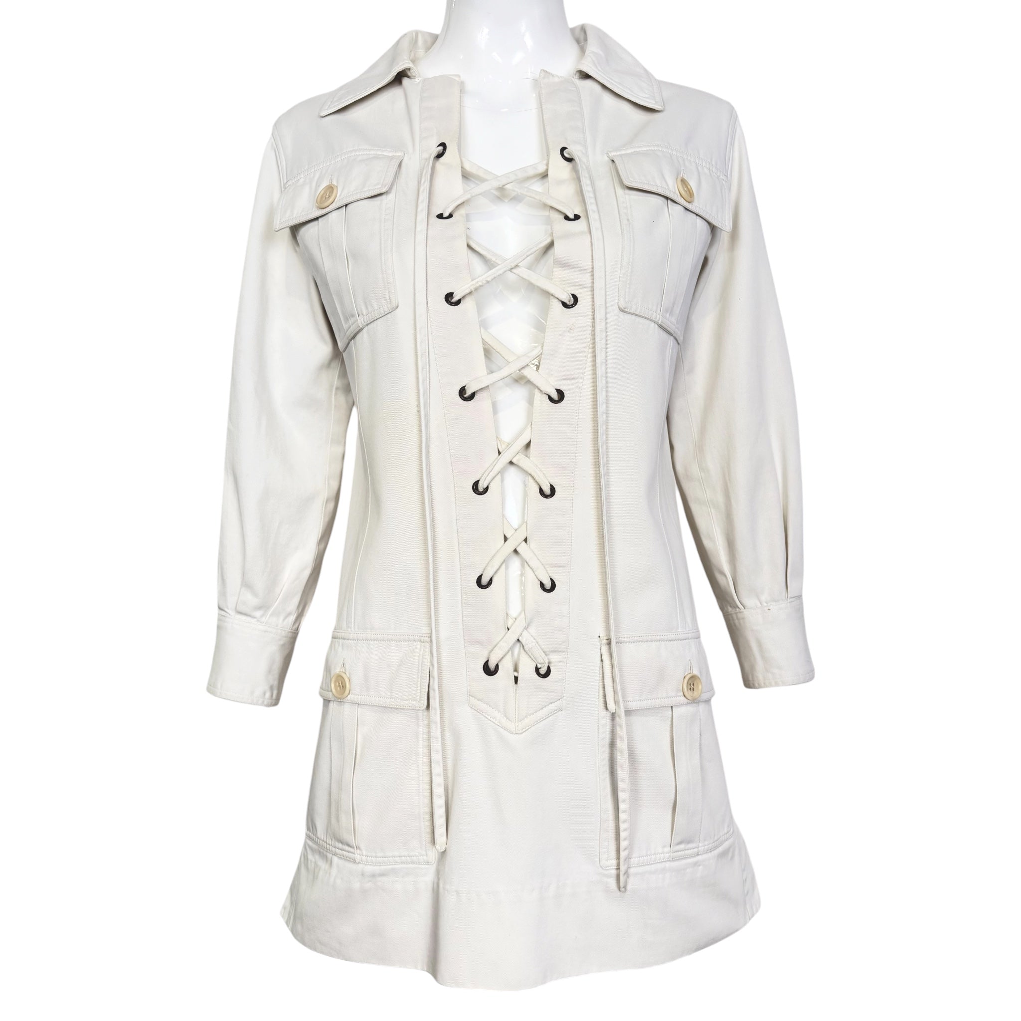 Yves Saint Laurent  1968 Saharienne Ivory Safari Mini Dress, Original and Rare