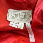 Gina Fratini Early 1980's Scarlet Red Ruffled Silk Taffeta Halter Gown, label