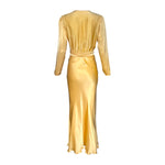 Late 1930s/Early 40s Golden Yellow Satin Belted Dress, back