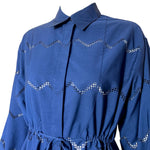 Alaïa Navy Blue Poplin Chevron Eyelet Shirt Dress, top