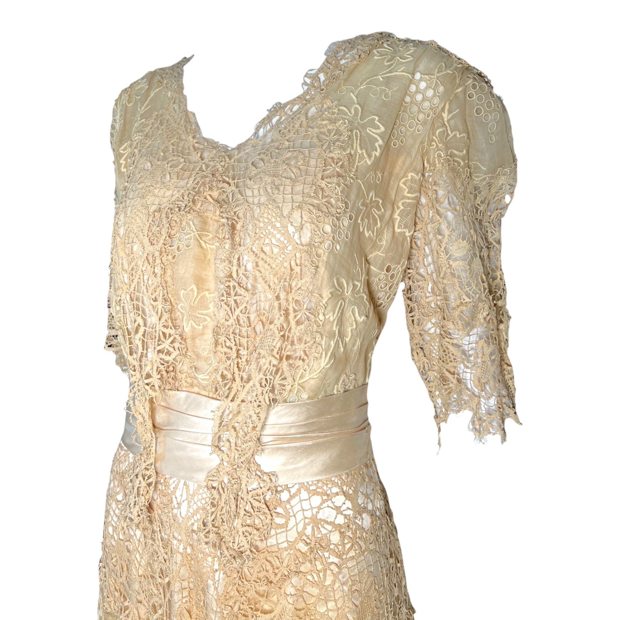 Edwardian Cream Hand Embroidered and Bobbin Lace Dress, bodice
