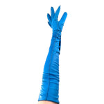 Prada 2020s Blue Lambskin Leather Elbow Length Gloves, left hand long