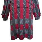 Galanos 1980's Maroon and Grey Silk Jacquard Graphic Print Dress, skirt