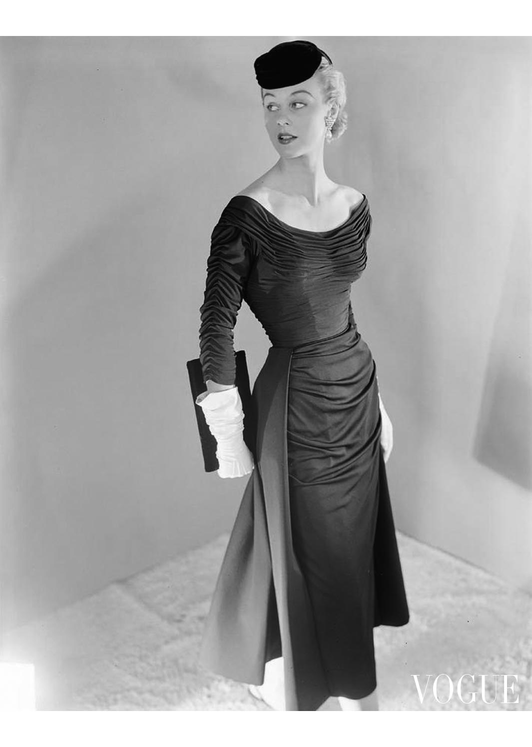Vogue

Date: November 15th, 1953

Description: A model wearing a rayon matte jersey dress by Ceil Chapman.

Photographer: Horst P. Horst