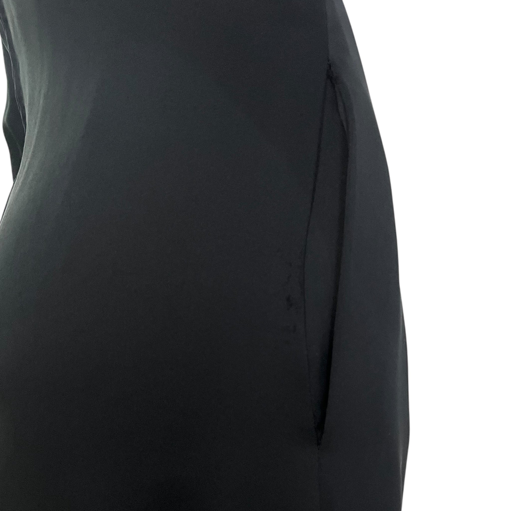 Galanos 1970's Black Satin Silk Ruffle Triple Tier Long Sleeve Column Gown, waist side