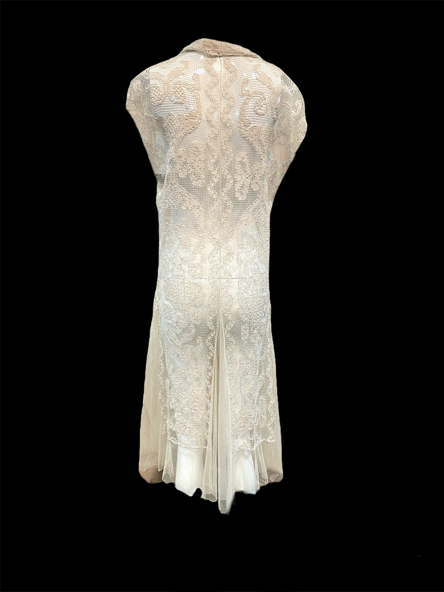1920's Handmade Fillet Lace Day Dress, back