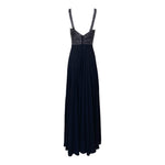 1930's Old Hollywood Rhinestoned Black Rayon Evening Gown, back