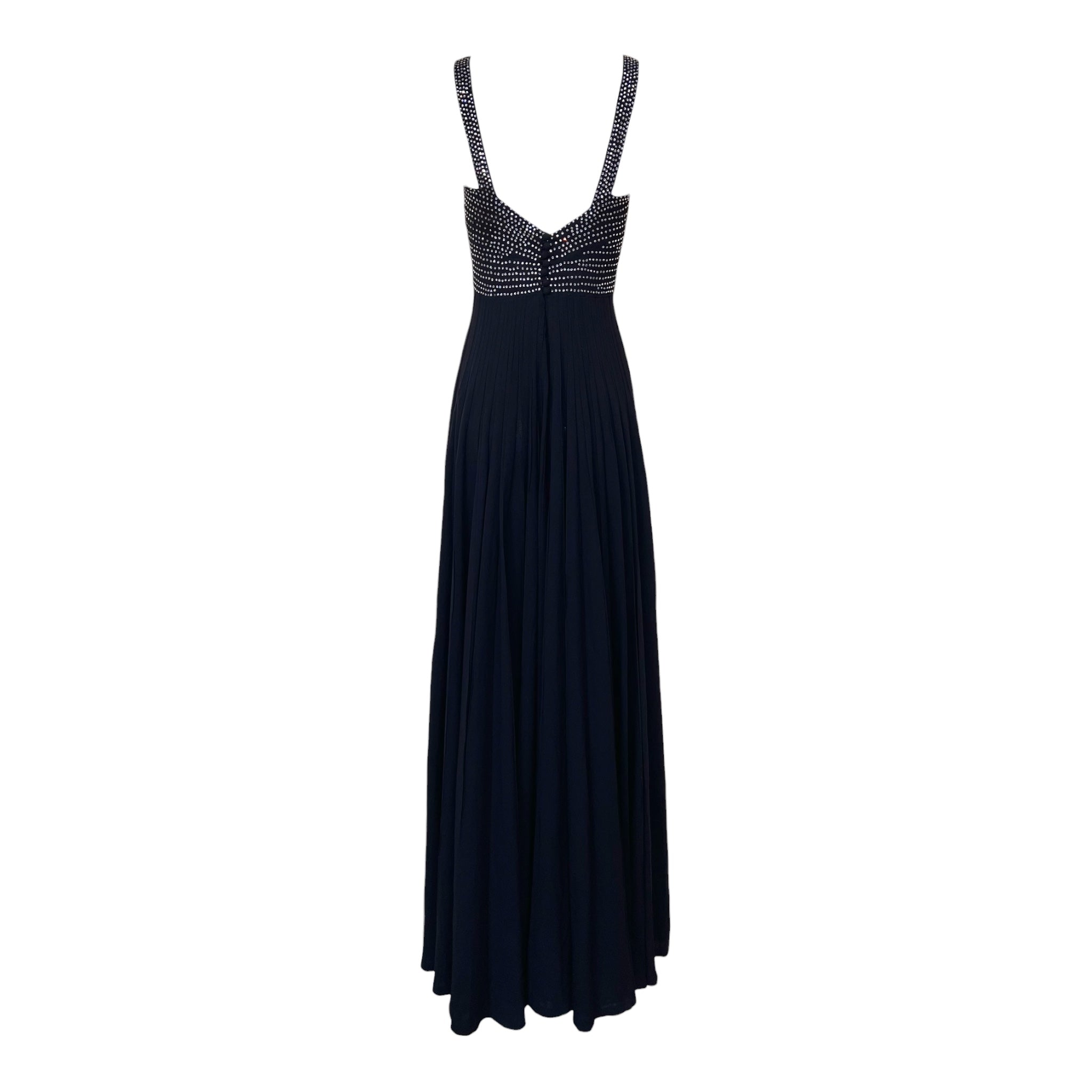 1930's Old Hollywood Rhinestoned Black Rayon Evening Gown, back