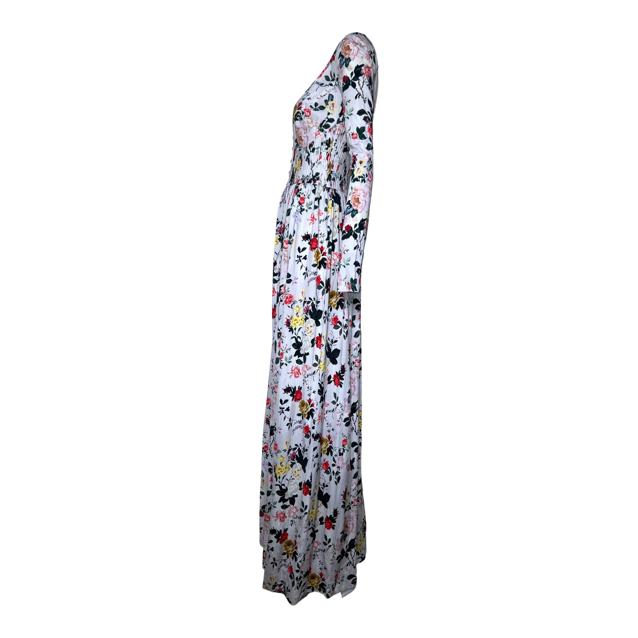 Paco Rabanne 2020s Pintucked Romantic Floral Jersey Maxi Dress, side