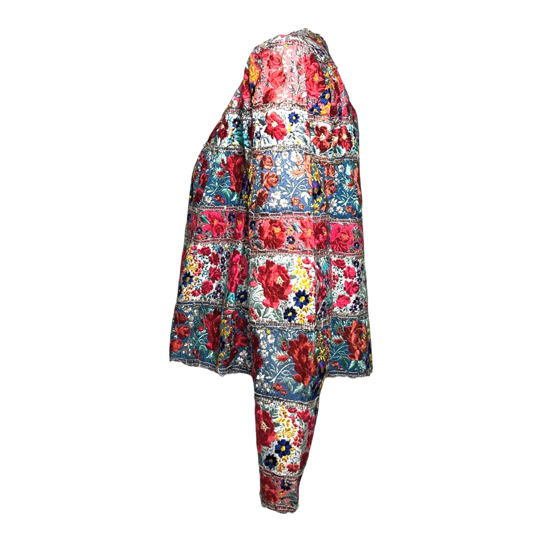 1940s Colorful  Ribbon Embroidered Floral Jacket With Sequin Trim, side 2