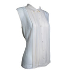 Christian Dior 2000's Cream Silk Pleat Front Button Up Sleeveless Blouse, slight side