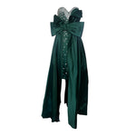 Balestra Roma Couture 1980's Emerald Green Satin and Rhinestone Strapless Gown