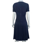 Pierre Balmain Haute Couture Early 1960's Navy Blue Wool Pleated Day Dress back